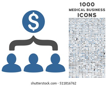Sales Funnel vector bicolor icon with 1000 medical business icons. Set style is flat pictograms, cobalt and gray colors, white background.