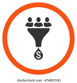 Sales Funnel vector bicolor rounded icon. Image style is a flat icon symbol inside a circle, orange and gray colors, white background.