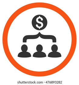 Sales Funnel vector bicolor rounded icon. Image style is a flat icon symbol inside a circle, orange and gray colors, white background.