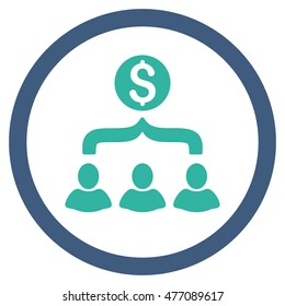 Sales Funnel vector bicolor rounded icon. Image style is a flat icon symbol inside a circle, cobalt and cyan colors, white background.