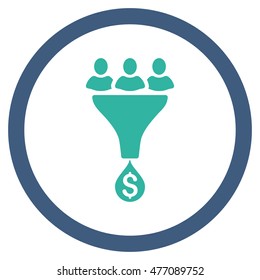 Sales Funnel vector bicolor rounded icon. Image style is a flat icon symbol inside a circle, cobalt and cyan colors, white background.