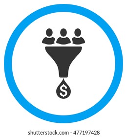 Sales Funnel vector bicolor rounded icon. Image style is a flat icon symbol inside a circle, blue and gray colors, white background.