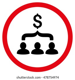 Sales Funnel vector bicolor rounded icon. Image style is a flat icon symbol inside a circle, intensive red and black colors, white background.