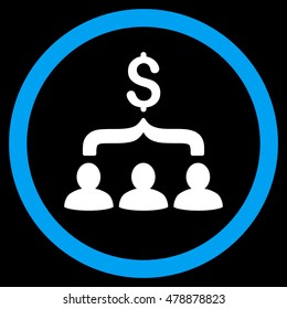 Sales Funnel vector bicolor rounded icon. Image style is a flat icon symbol inside a circle, blue and white colors, black background.
