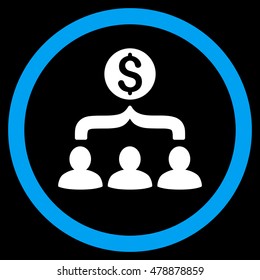 Sales Funnel vector bicolor rounded icon. Image style is a flat icon symbol inside a circle, blue and white colors, black background.