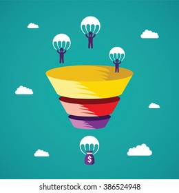 Sales Funnel Vector Concept In Flat Style