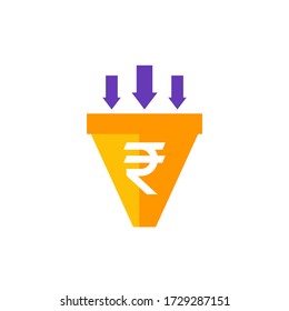 sales funnel vector icon with indian rupee