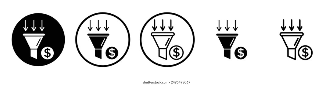 Conjunto de iconos de Vector embudo de ventas en color blanco y negro.