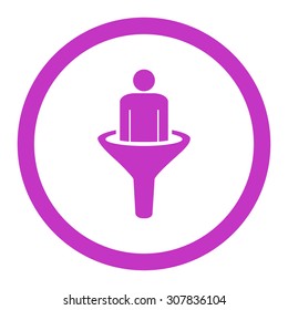 Sales funnel vector icon. This rounded flat symbol is drawn with violet color on a white background.