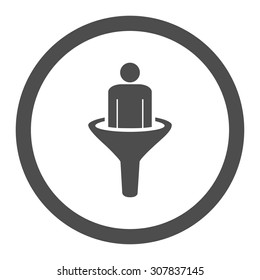 Sales funnel vector icon. This rounded flat symbol is drawn with gray color on a white background.