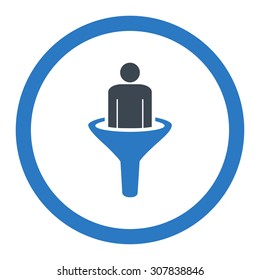 Sales funnel vector icon. This rounded flat symbol is drawn with smooth blue colors on a white background.