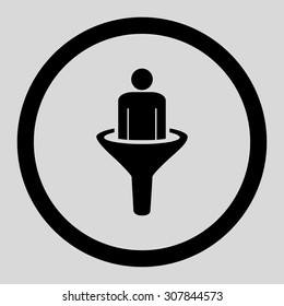 Sales funnel vector icon. This rounded flat symbol is drawn with black color on a light gray background.