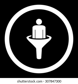 Sales funnel vector icon. This rounded flat symbol is drawn with white color on a black background.