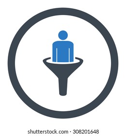 Sales funnel vector icon. This rounded flat symbol is drawn with smooth blue colors on a white background.