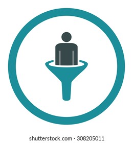 Sales funnel vector icon. This rounded flat symbol is drawn with soft blue colors on a white background.