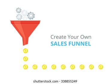 Sales Fynnel. The concept of process control sales and profit. Vector illustration.
