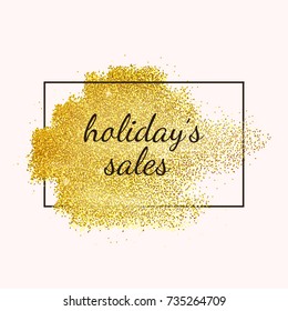 Sales gold frame. Vector gold shining background. Glitter dotted template.