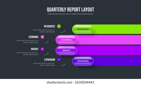 Sales Growth 4 Step Diagram Presentation Layout. Business Campaign Slide Template Vector Illustration. Investor Briefing Four Element Infographic Slideshow Design.