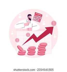 Ilustración de vector de concepto abstracto de crecimiento de ventas. Plan de beneficios, crecimiento de bases de datos de clientes, gerente de ventas, método de promoción, objetivo de marketing, logro del vendedor, metáfora abstracta de fórmula de tarifas.