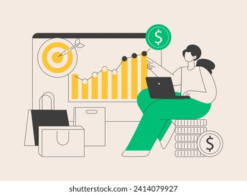 Ilustración de vector de concepto abstracto de crecimiento de ventas. Plan de beneficios, crecimiento de bases de datos de clientes, gerente de ventas, método de promoción, objetivo de marketing, logro del vendedor, metáfora abstracta de fórmula de tarifas.