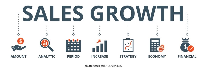 Sales growth banner web icon vector illustration concept with icon of amount, analytic, period, increase, strategy, economy and financial