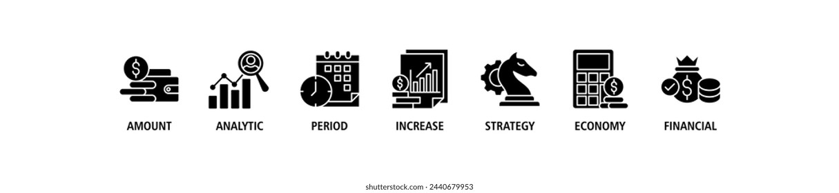 Sales growth banner web icon set vector illustration concept with icon of amount, analytic, period, increase, strategy, economy and financial