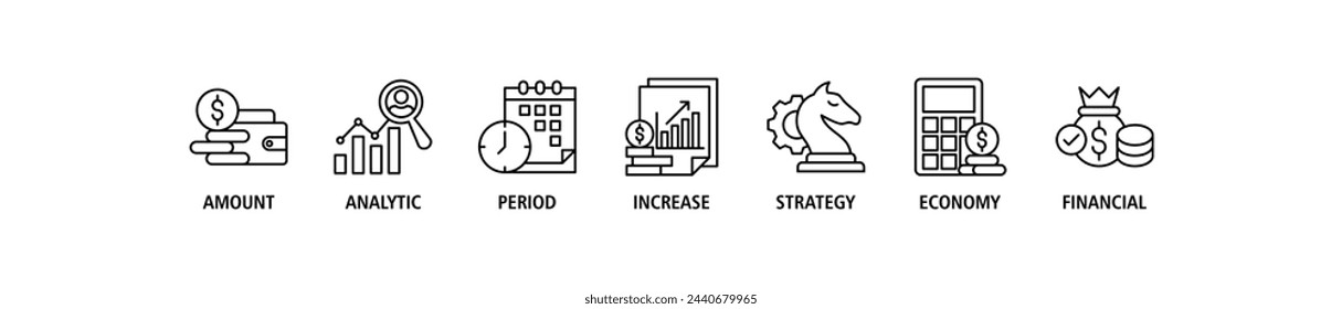 Sales growth banner web icon set vector illustration concept with icon of amount, analytic, period, increase, strategy, economy and financial