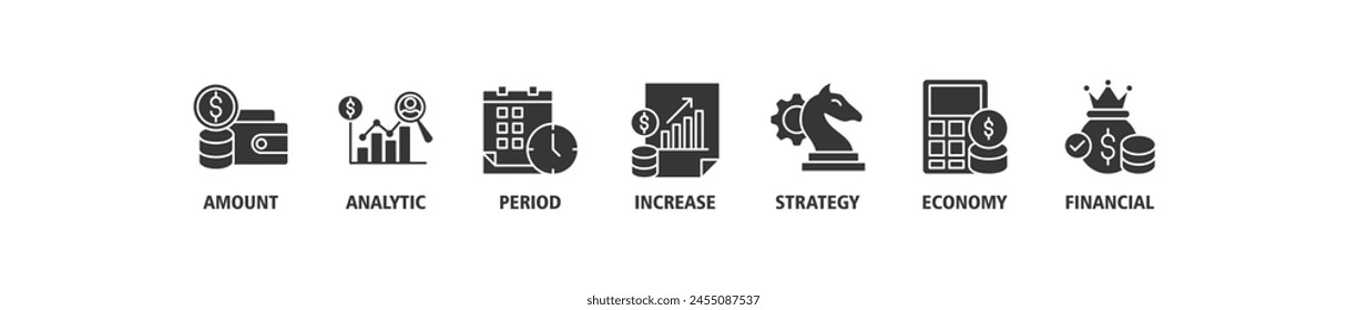 Sales growth banner web icon set vector illustration concept with icon of amount, analytic, period, increase, strategy, economy and financial