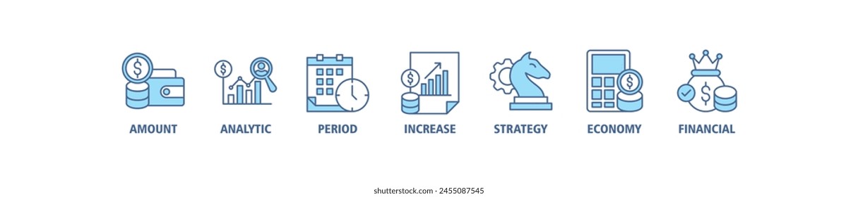 Sales growth banner web icon set vector illustration concept with icon of amount, analytic, period, increase, strategy, economy and financial