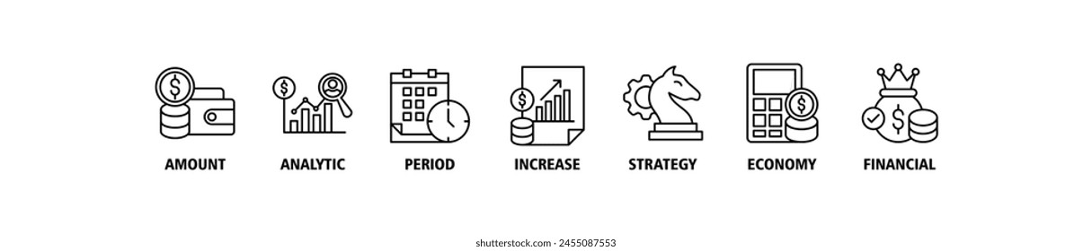 Sales growth banner web icon set vector illustration concept with icon of amount, analytic, period, increase, strategy, economy and financial