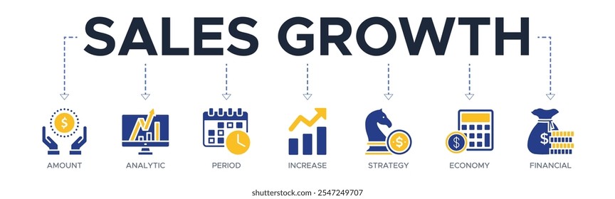 Sales growth banner web icon vector illustration concept with icon of amount, analytic, period, increase, strategy, economy and financial