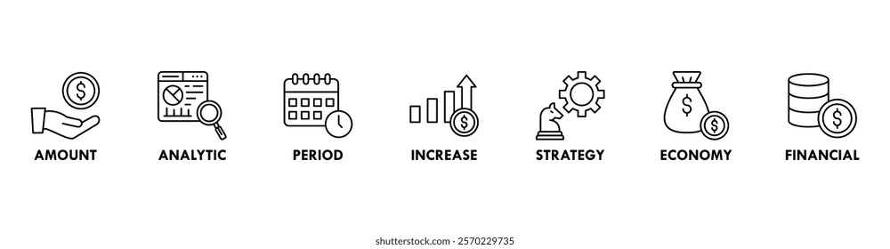 Sales growth banner web icon set vector illustration concept with icon of amount, analytic, period, increase, strategy, economy and financial