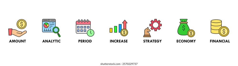 Sales growth banner web icon set vector illustration concept with icon of amount, analytic, period, increase, strategy, economy and financial