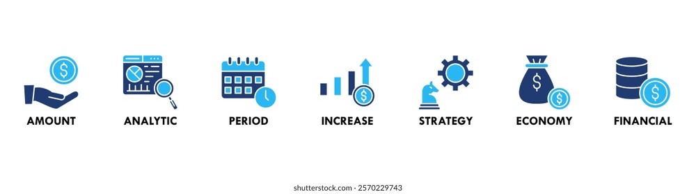 Sales growth banner web icon set vector illustration concept with icon of amount, analytic, period, increase, strategy, economy and financial