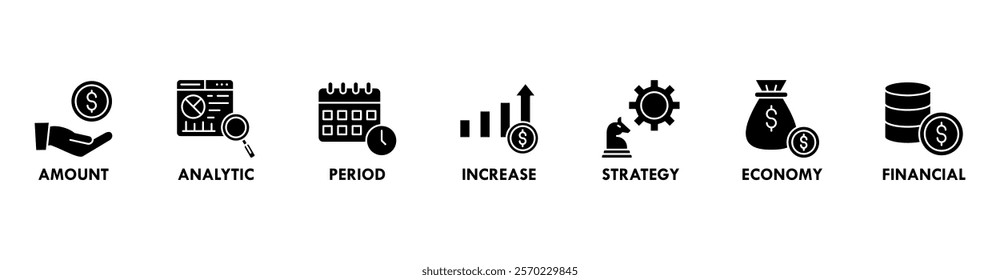 Sales growth banner web icon set vector illustration concept with icon of amount, analytic, period, increase, strategy, economy and financial