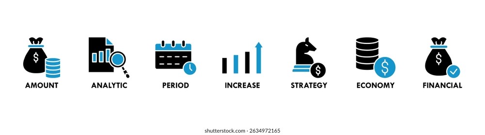 Banner de crescimento de vendas ícone web vetor ilustração conceito com ícone de montante, analítico, período, aumento, estratégia, economia e financeiro