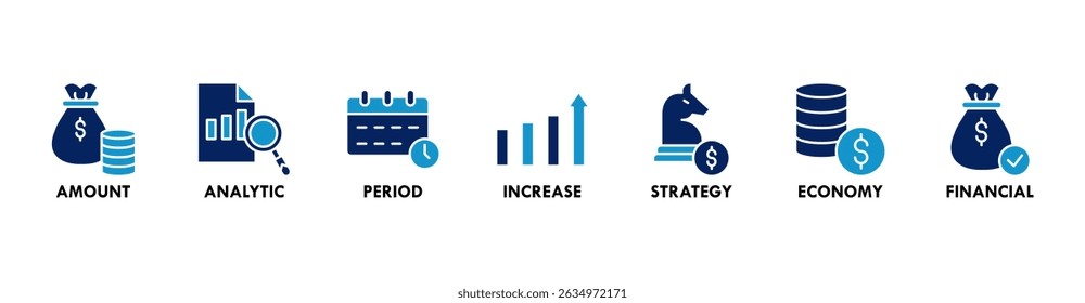 Banner de crescimento de vendas ícone web vetor ilustração conceito com ícone de montante, analítico, período, aumento, estratégia, economia e financeiro