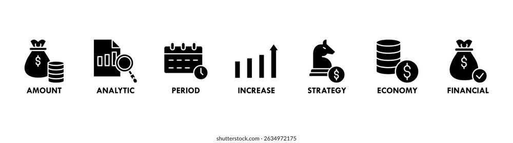 Banner de crescimento de vendas ícone web vetor ilustração conceito com ícone de montante, analítico, período, aumento, estratégia, economia e financeiro