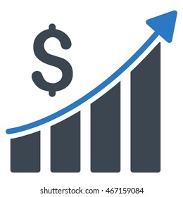 Sales Growth Bar Chart icon. Vector style is bicolor flat iconic symbol with rounded angles, smooth blue colors, white background.