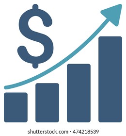 Sales Growth Chart icon. Vector style is bicolor flat iconic symbol with rounded angles, cyan and blue colors, white background.