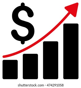 Sales Growth Chart icon. Vector style is bicolor flat iconic symbol with rounded angles, intensive red and black colors, white background.
