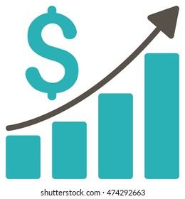Sales Growth Chart icon. Vector style is bicolor flat iconic symbol with rounded angles, grey and cyan colors, white background.