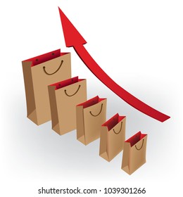 Sales growth chart. Presenting a getting better economy and increase of business income from the sale of commodities and services. Vector illustration.