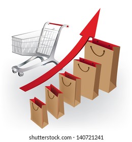 Sales growth chart. Presenting a getting better economy and increase of business income from the sale of commodities and services. Vector  illustration.