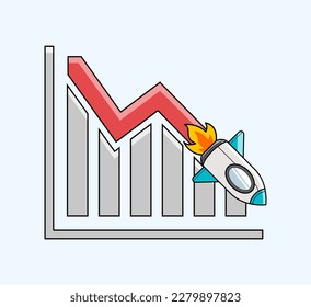 Sales growth down rocket chart. Business financial start up growth success concept