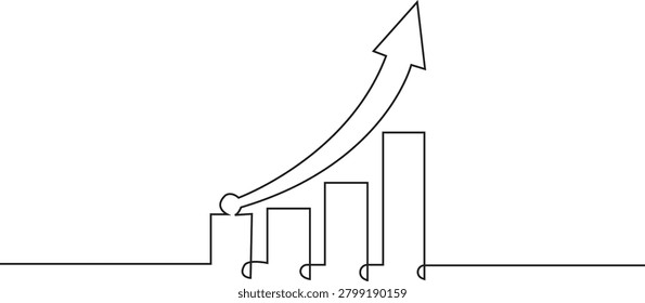 Sales Growth Graph Business Analytics Performance Chart Continuous One Line Drawing Illustration