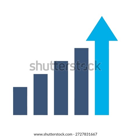 Sales growth icon blue flat vector design bar chart symbol business profit increase arrow graphic element sign