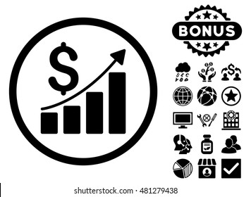 Sales Growth icon with bonus. Vector illustration style is flat iconic symbols, black color, white background.