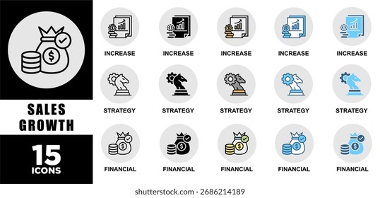 SALES GROWTH icon set with various styles and colors of corporate sustainability performance for investment screening	
