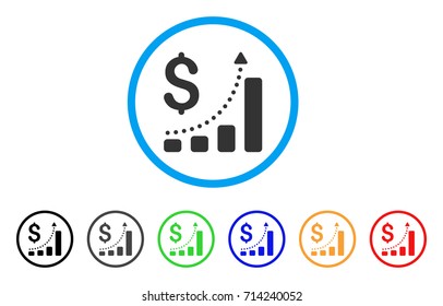 Sales Growth icon. Vector illustration style is a flat iconic sales growth gray rounded symbol inside light blue circle with black, gray, green, blue, red, orange color additional versions.